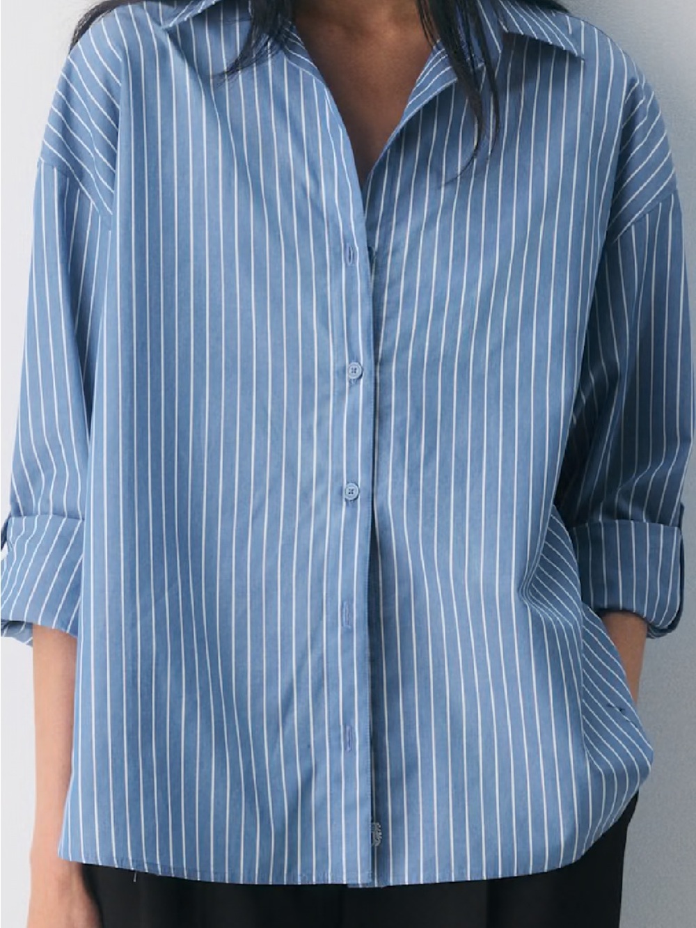 Aritzia Blue Pinstripe Oversized Button-Down Shirt Size Small